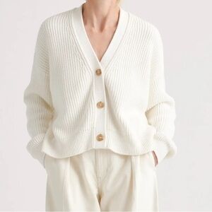 Quince 100% Organic Cotton Fisherman Boxy Cropped Cardigan